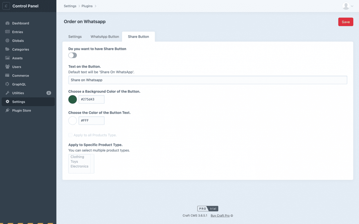 'Share on WhatsApp' button backend configuration