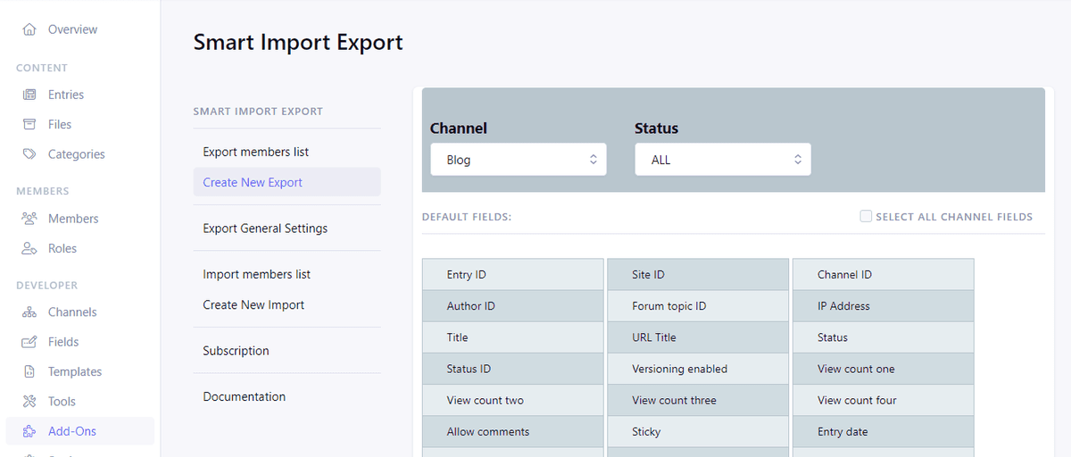 Create New Export