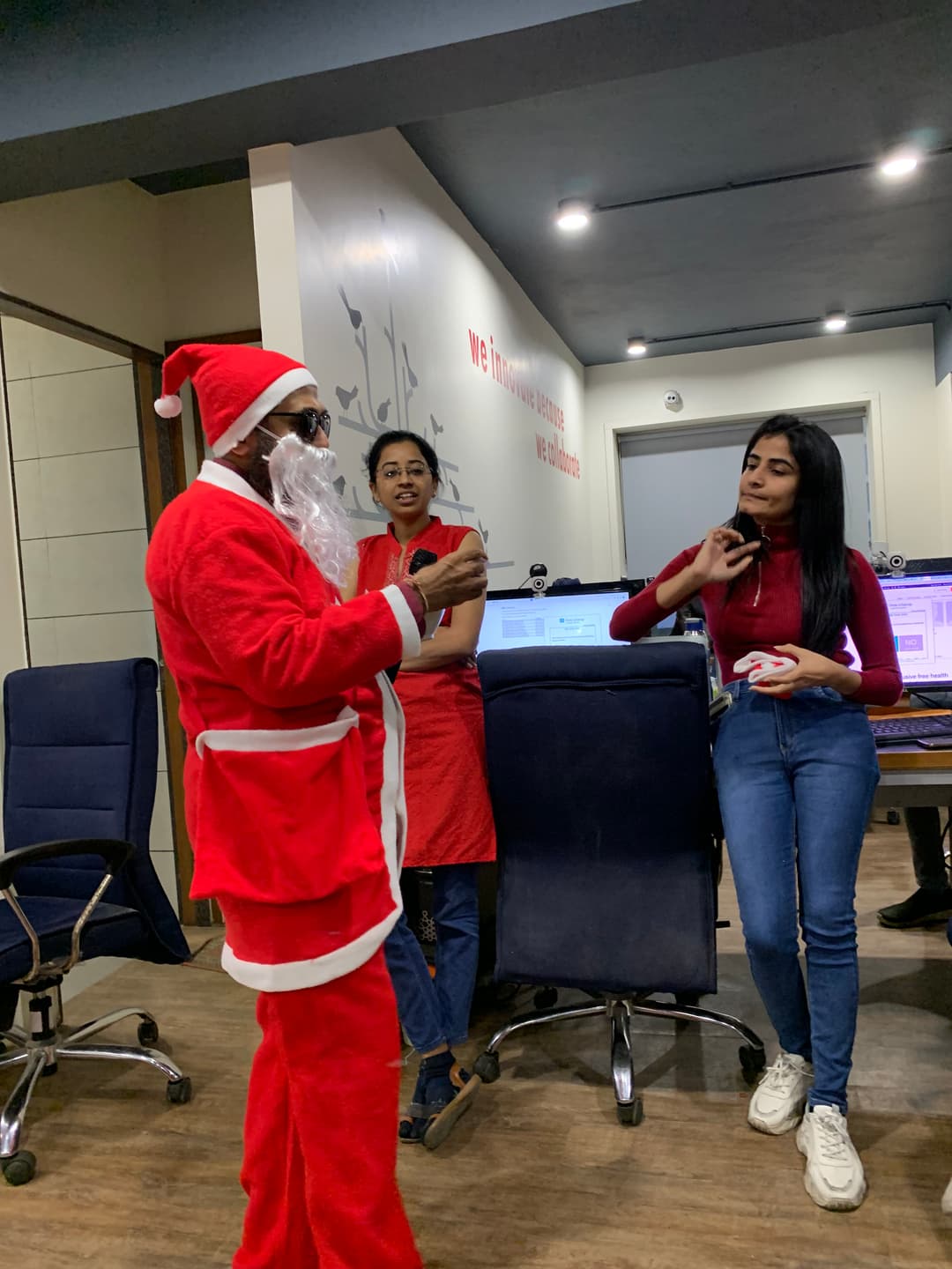 Santa exchanging gifts