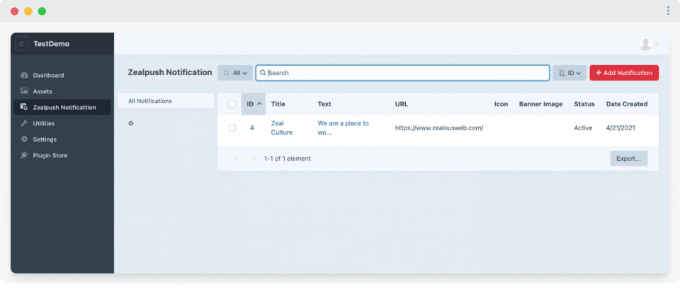 ZealPush Notification Configuration Settings
