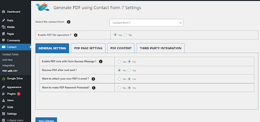 Generate PDF Using Contact Form 7 Pro for Wordpress - PDF file operation settings